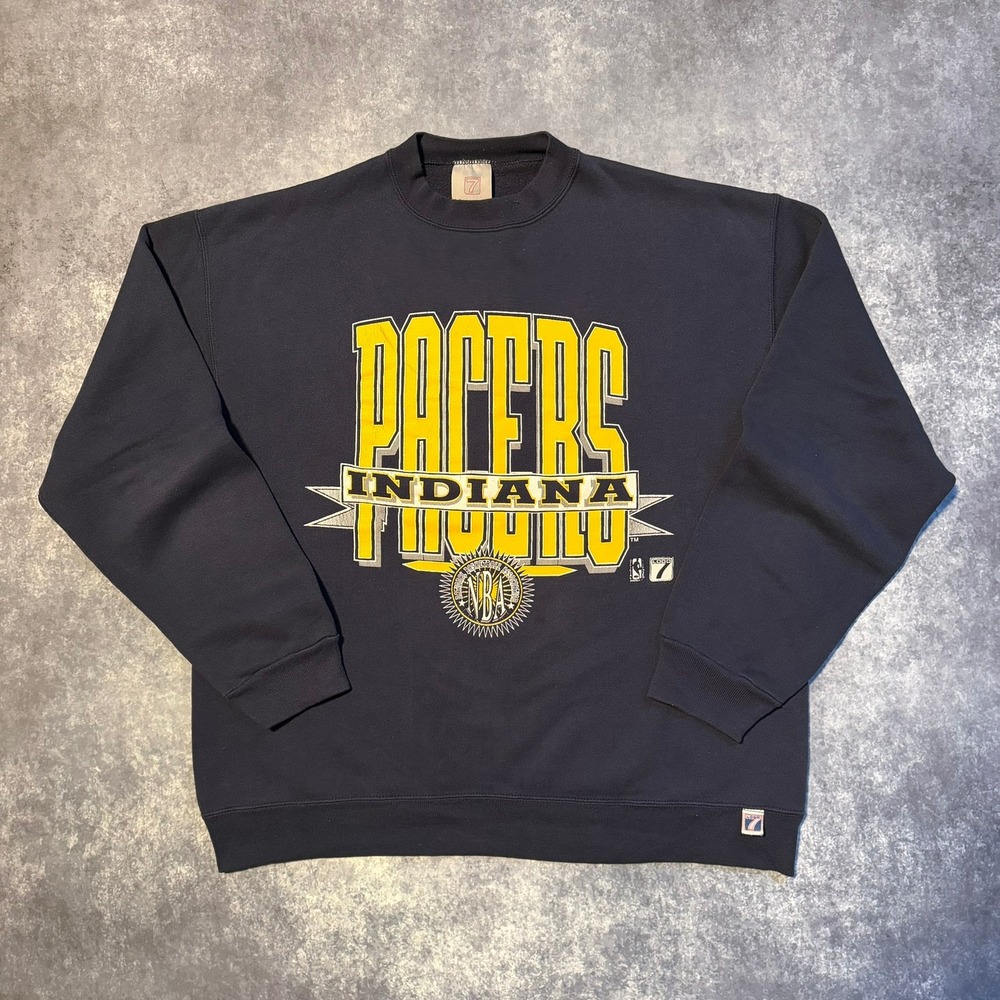 Vintage Logo 7 Indiana Pacers NBA Sweatshirt Mens XL Navy Crewneck Graphic 90s‎